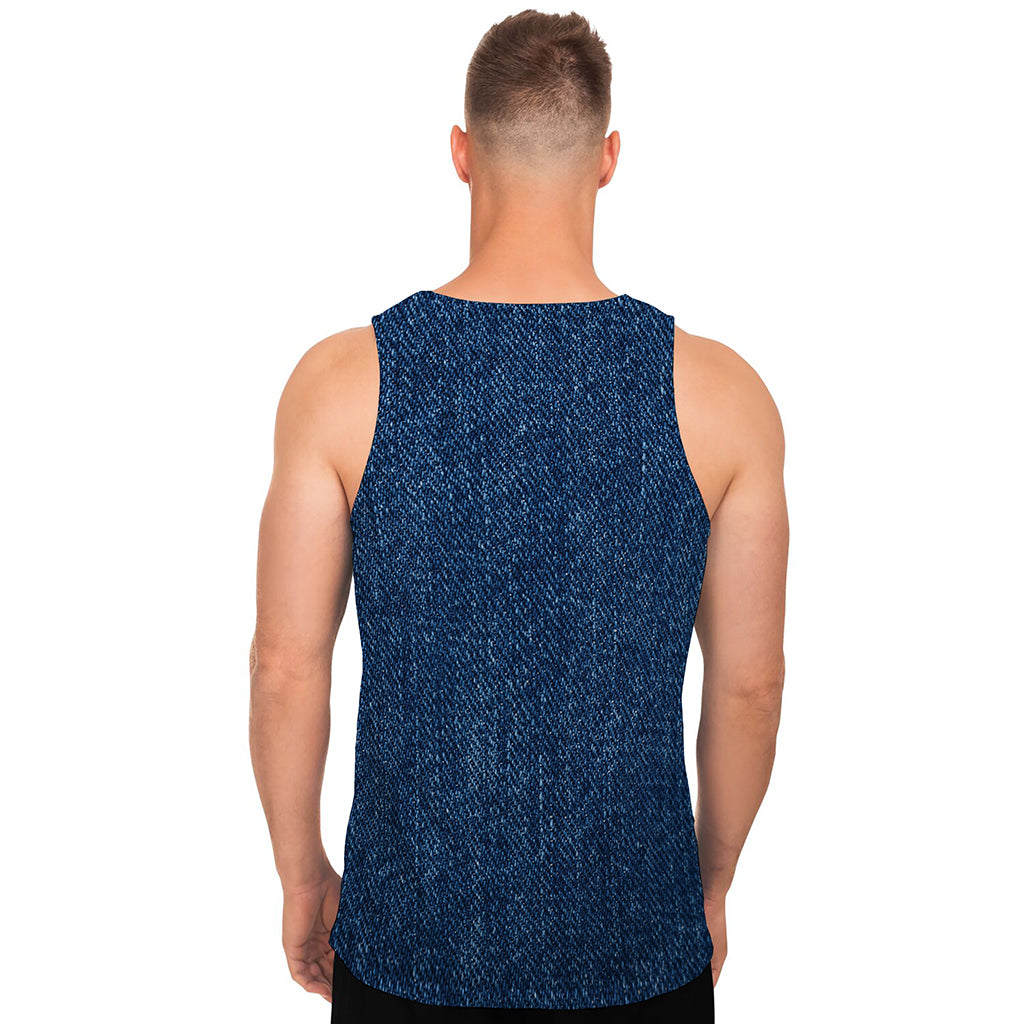 Navy Blue Denim Jeans Print Men's Tank Top