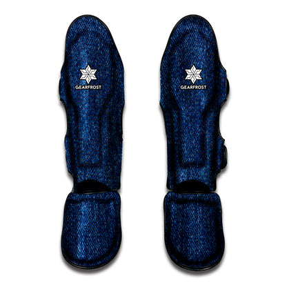Navy Blue Denim Jeans Print Muay Thai Shin Guard