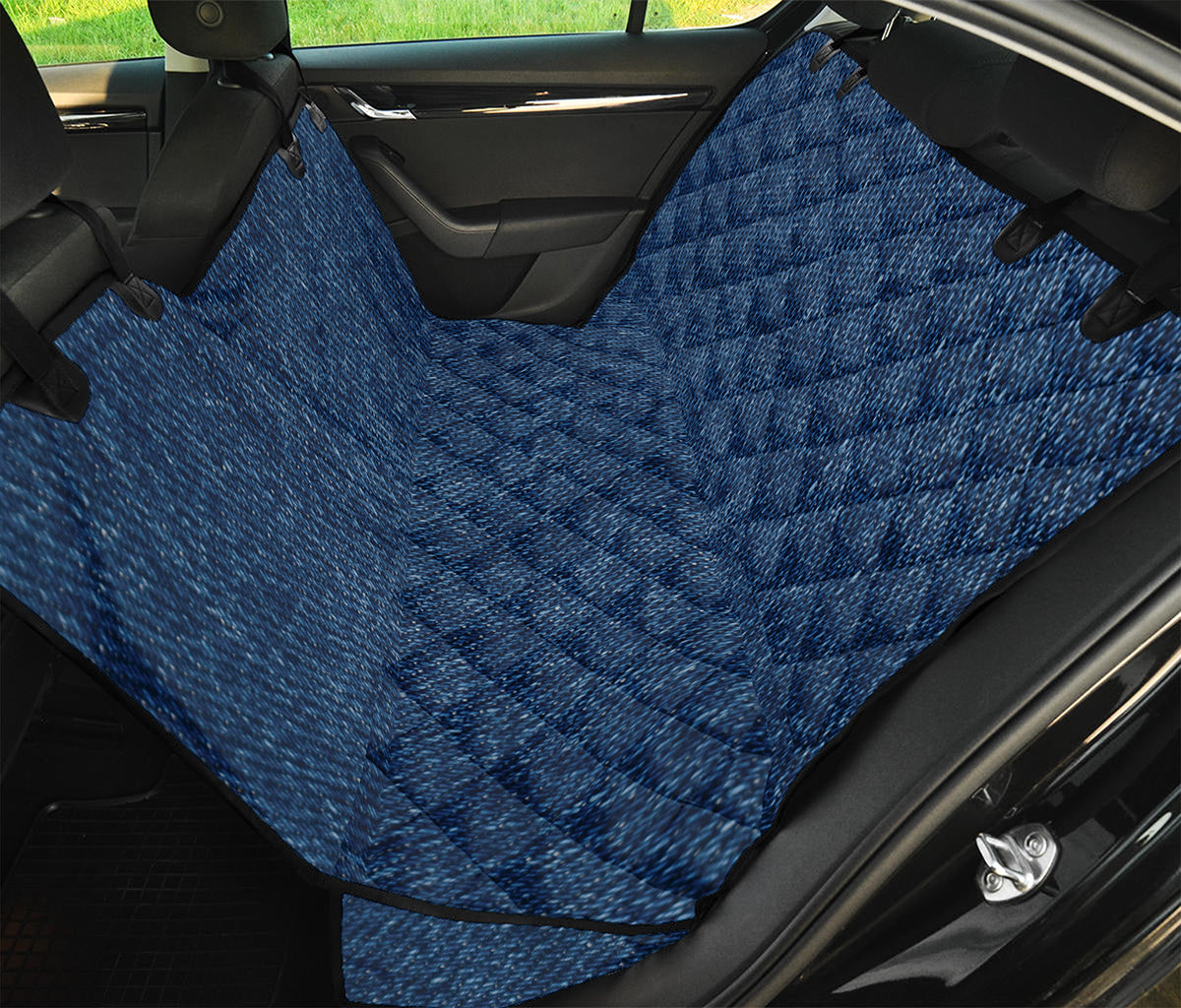Navy Blue Denim Jeans Print Pet Car Back Seat Cover