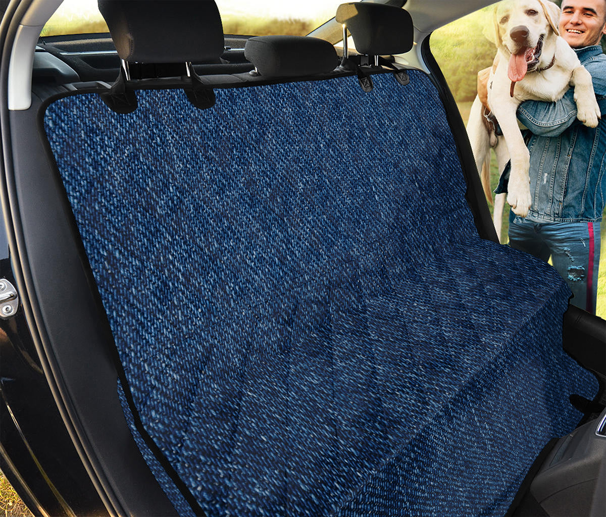 Navy Blue Denim Jeans Print Pet Car Back Seat Cover