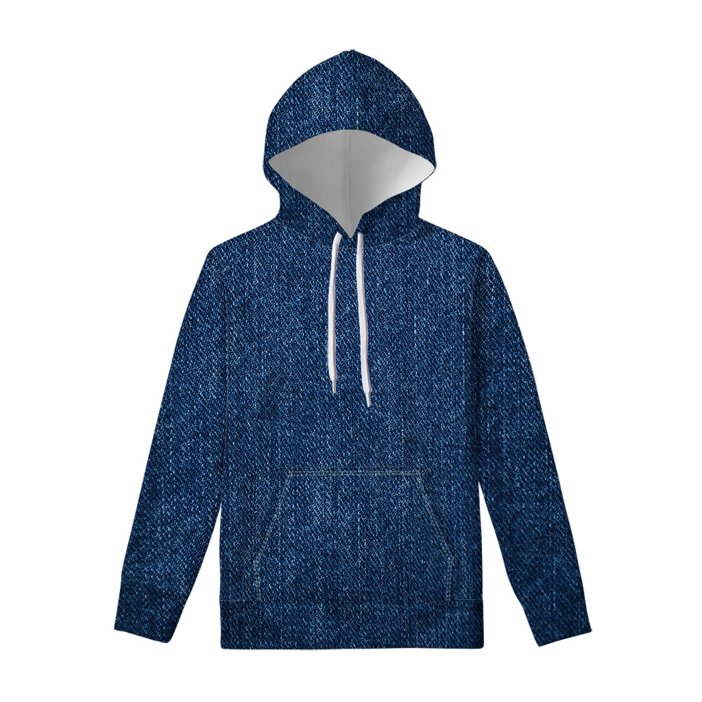 Navy Blue Denim Jeans Print Pullover Hoodie