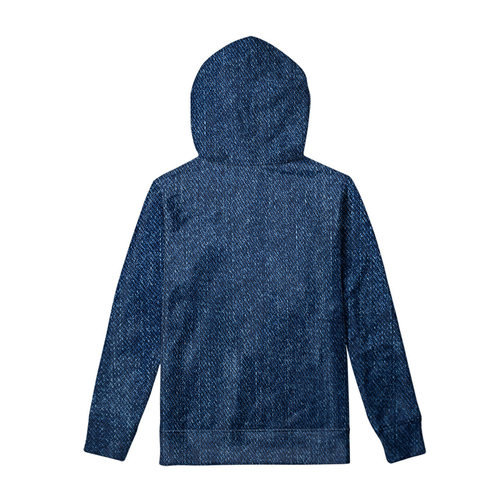 Navy Blue Denim Jeans Print Pullover Hoodie