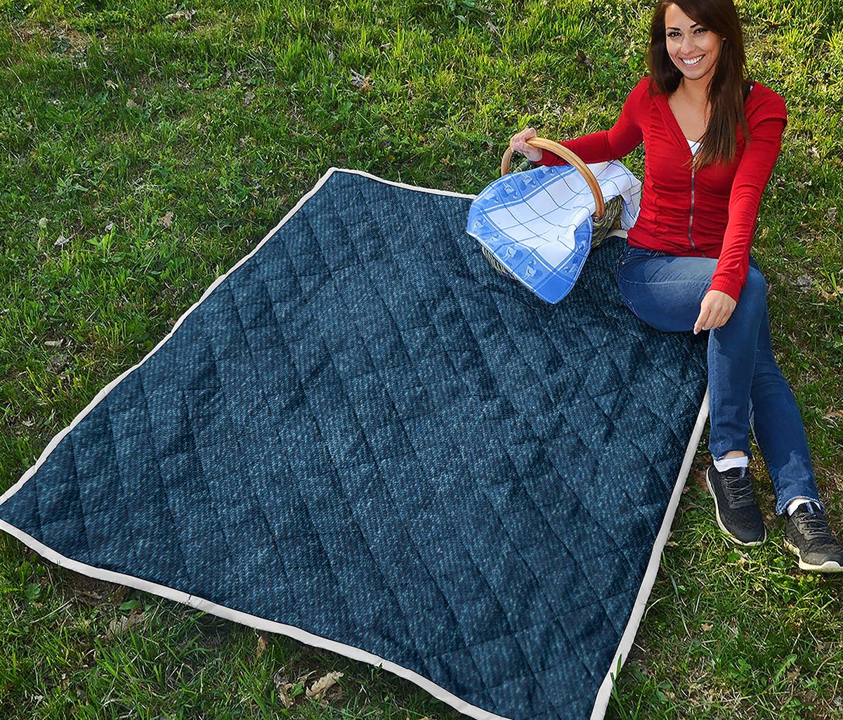 Navy Blue Denim Jeans Print Quilt