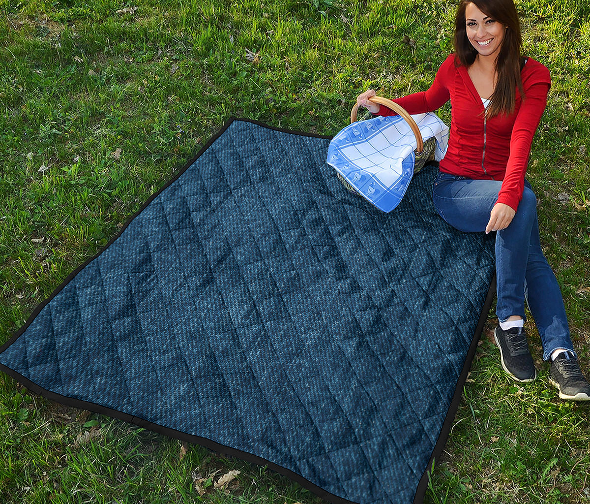 Navy Blue Denim Jeans Print Quilt