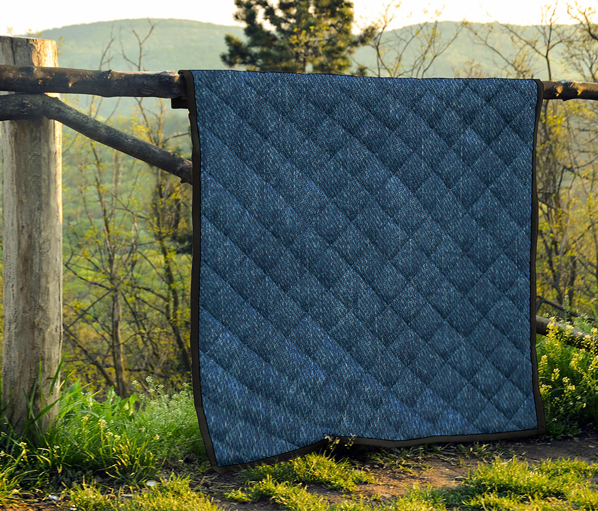 Navy Blue Denim Jeans Print Quilt