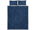 Navy Blue Denim Jeans Print Quilt Bed Set
