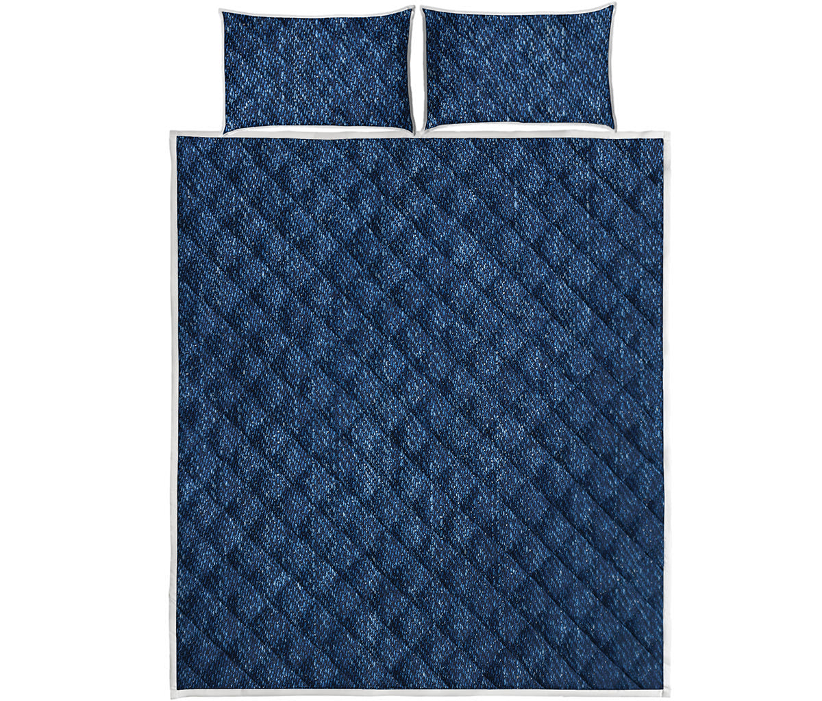Navy Blue Denim Jeans Print Quilt Bed Set
