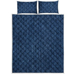 Navy Blue Denim Jeans Print Quilt Bed Set