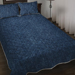 Navy Blue Denim Jeans Print Quilt Bed Set