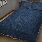 Navy Blue Denim Jeans Print Quilt Bed Set