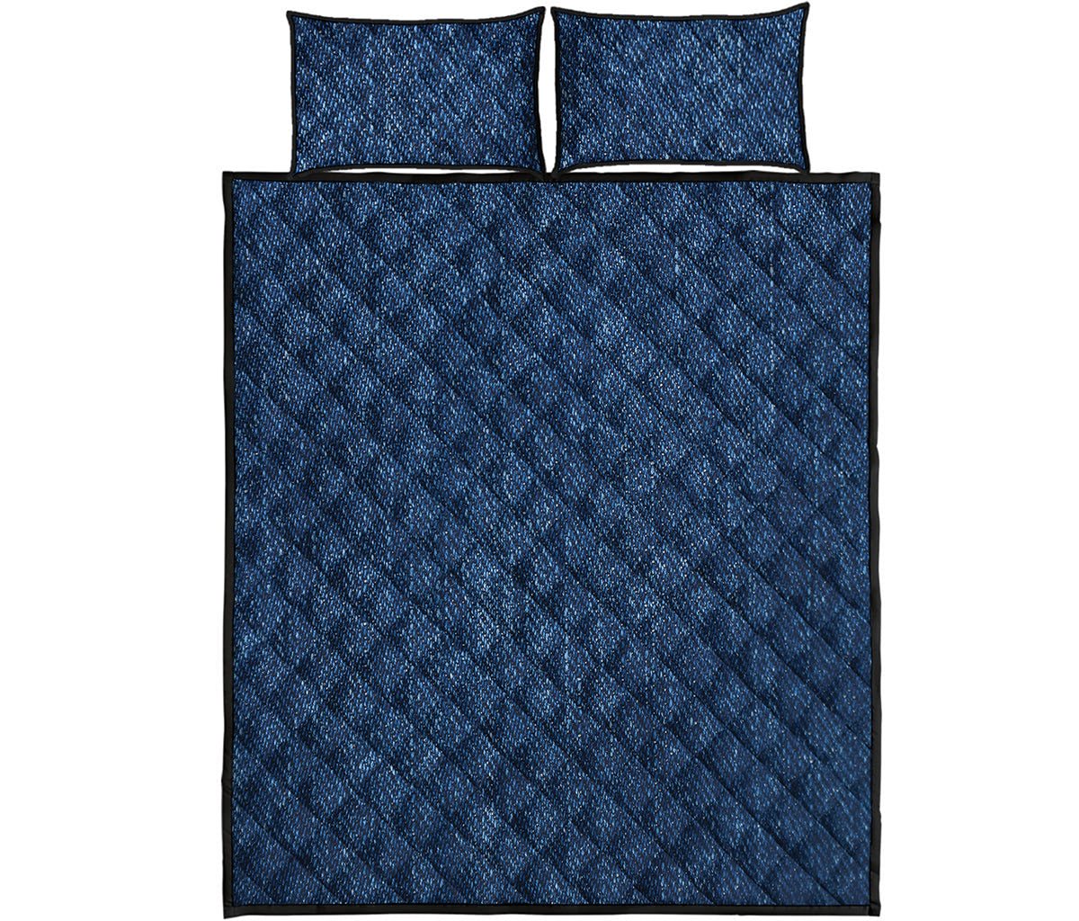 Navy Blue Denim Jeans Print Quilt Bed Set