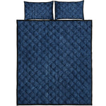Navy Blue Denim Jeans Print Quilt Bed Set