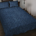 Navy Blue Denim Jeans Print Quilt Bed Set