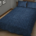 Navy Blue Denim Jeans Print Quilt Bed Set