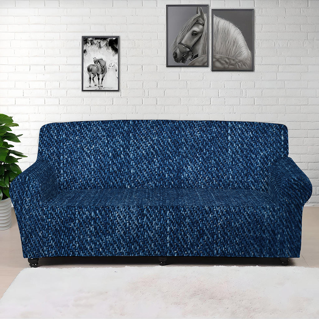 Navy Blue Denim Jeans Print Sofa Cover