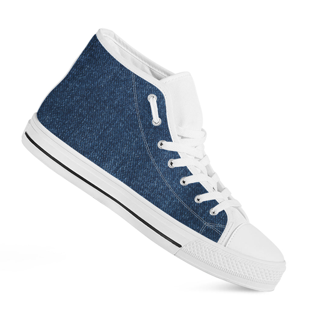 Navy Blue Denim Jeans Print White High Top Shoes