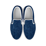 Navy Blue Denim Jeans Print White Slip On Shoes