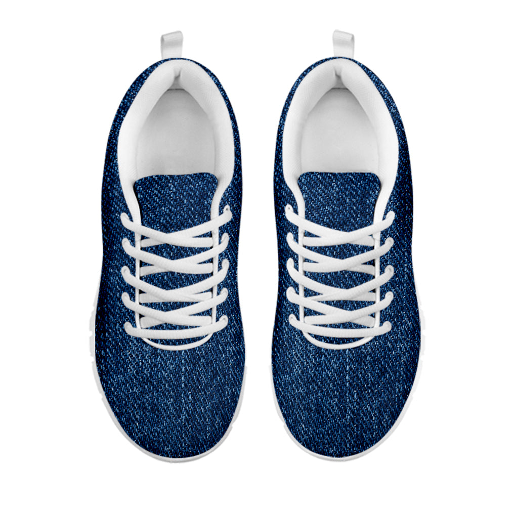 Navy Blue Denim Jeans Print White Sneakers