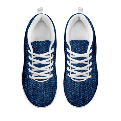 Navy Blue Denim Jeans Print White Sneakers
