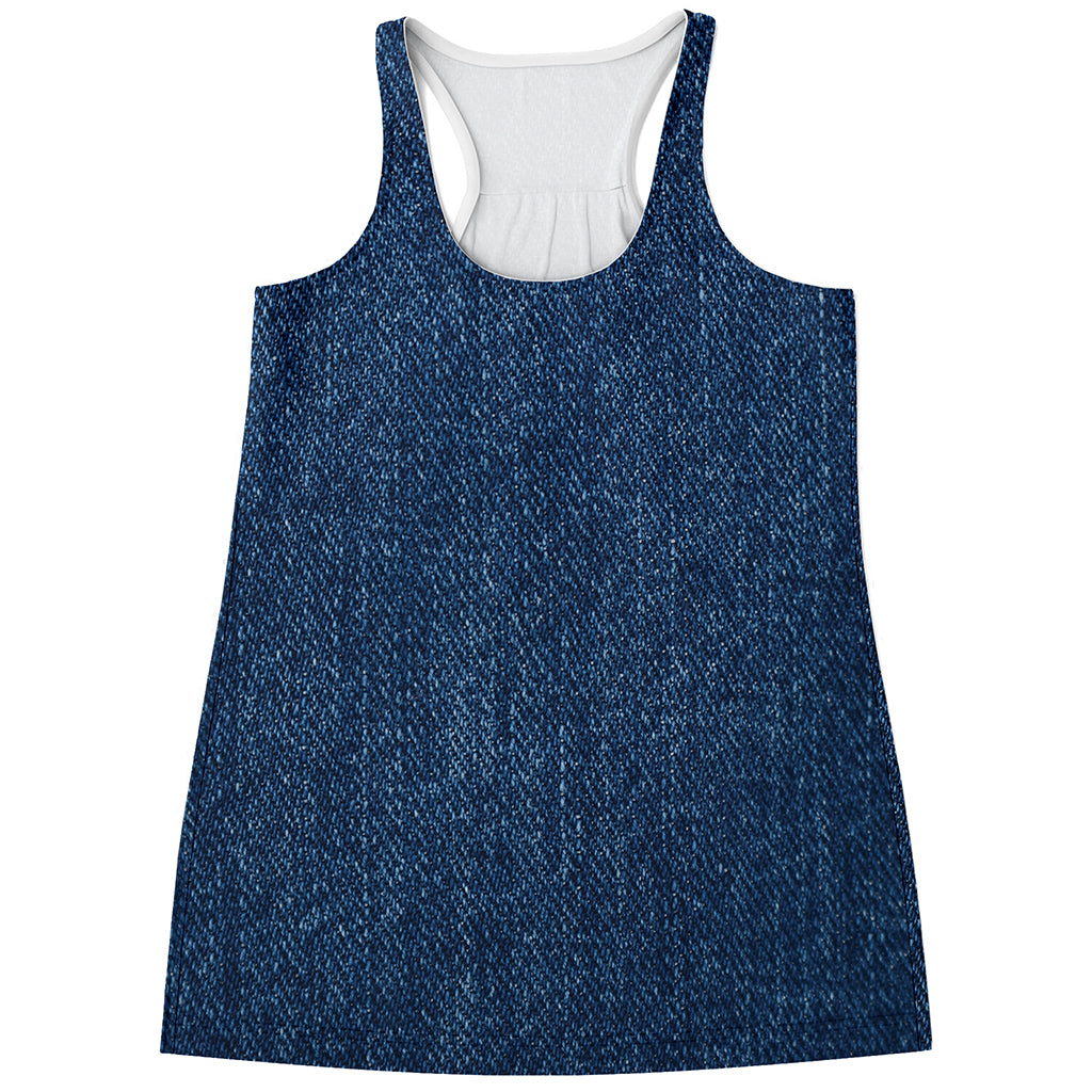 Navy Blue Denim Jeans Print Women's Racerback Tank Top