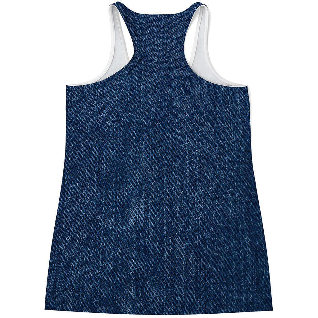 Navy Blue Denim Jeans Print Women's Racerback Tank Top