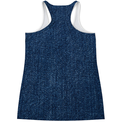 Navy Blue Denim Jeans Print Women's Racerback Tank Top