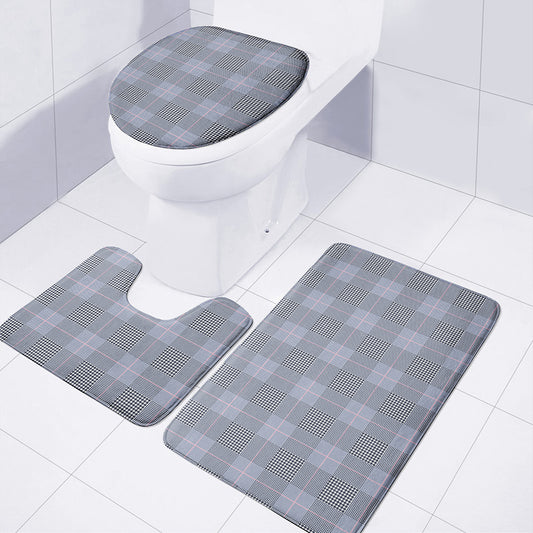 Navy Blue Prince of Wales Check Print 3 Piece Bath Mat Set