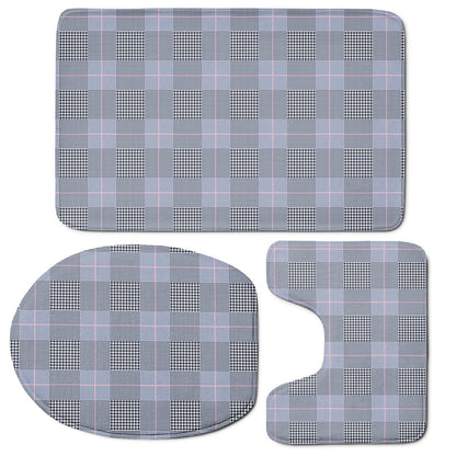 Navy Blue Prince of Wales Check Print 3 Piece Bath Mat Set