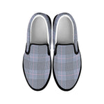 Navy Blue Prince of Wales Check Print Black Slip On Shoes