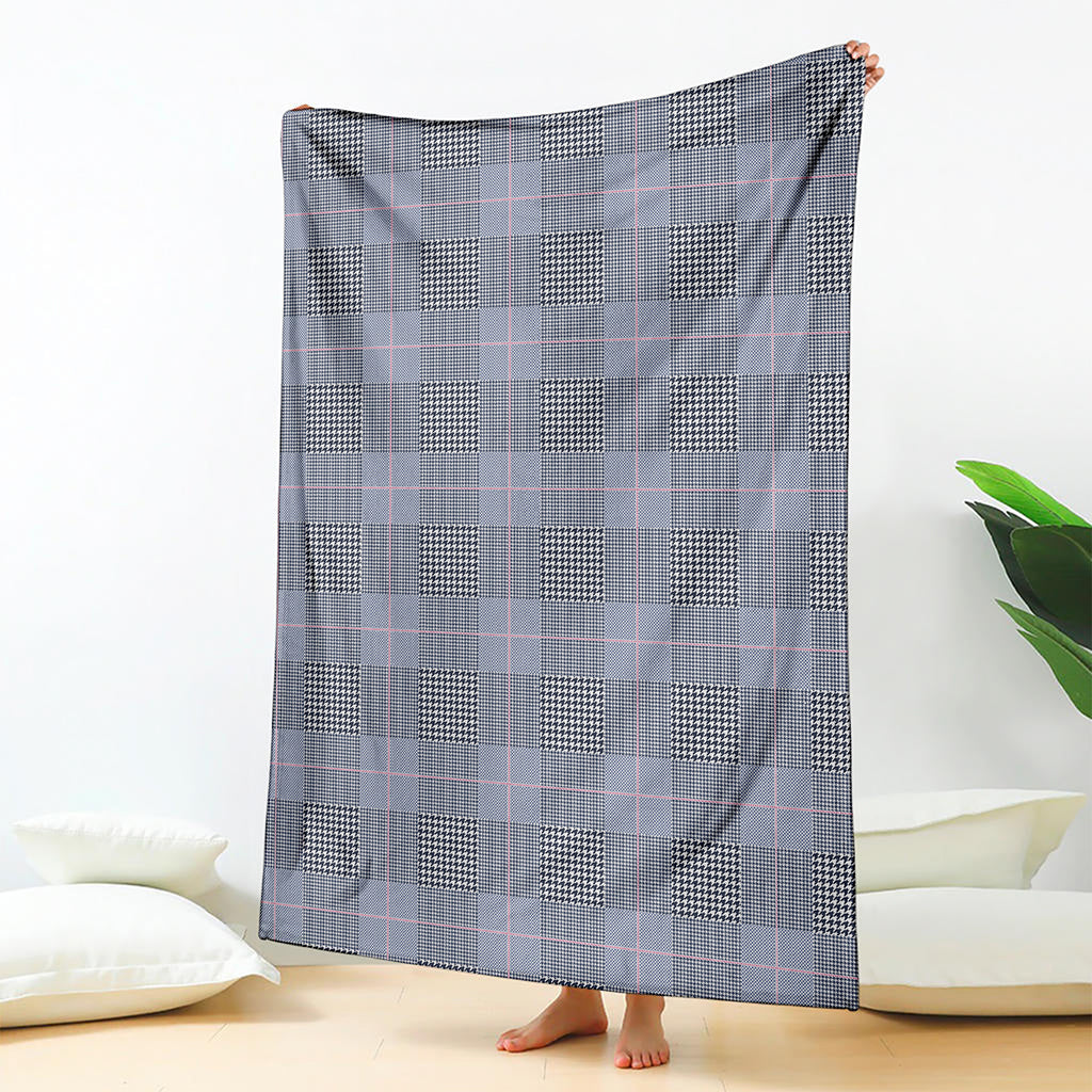 Navy Blue Prince of Wales Check Print Blanket