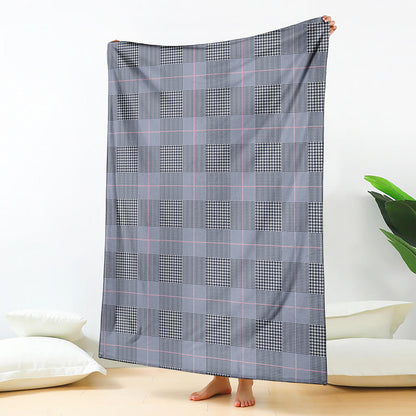 Navy Blue Prince of Wales Check Print Blanket