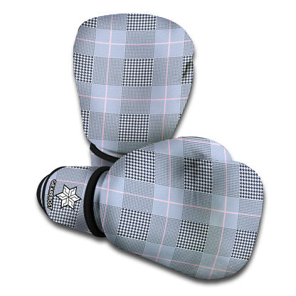 Navy Blue Prince of Wales Check Print Boxing Gloves