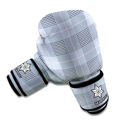 Navy Blue Prince of Wales Check Print Boxing Gloves