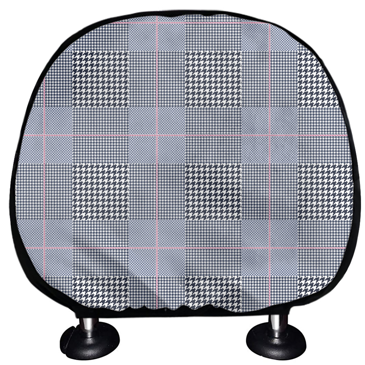 Navy Blue Prince of Wales Check Print Car Headrest Covers
