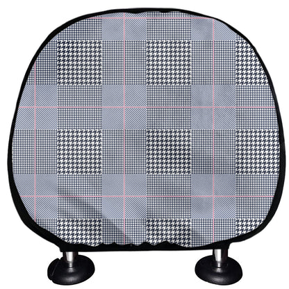 Navy Blue Prince of Wales Check Print Car Headrest Covers