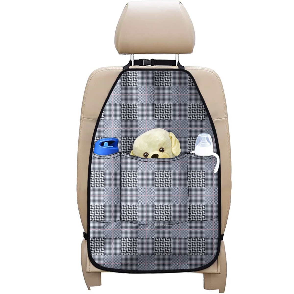 Navy Blue Prince of Wales Check Print Car Seat Organizers