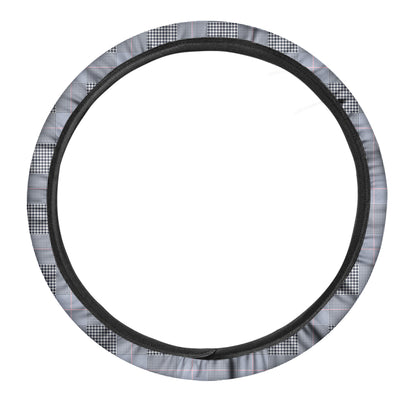 Navy Blue Prince of Wales Check Print Car Steering Wheel Cover
