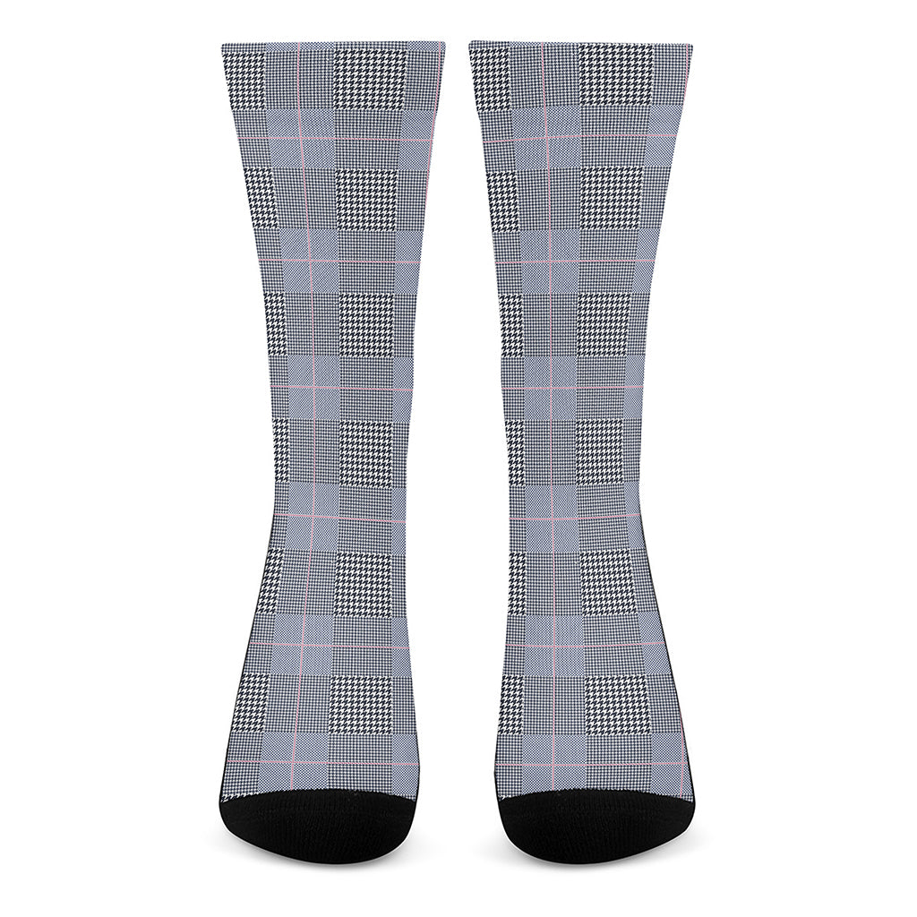 Navy Blue Prince of Wales Check Print Crew Socks