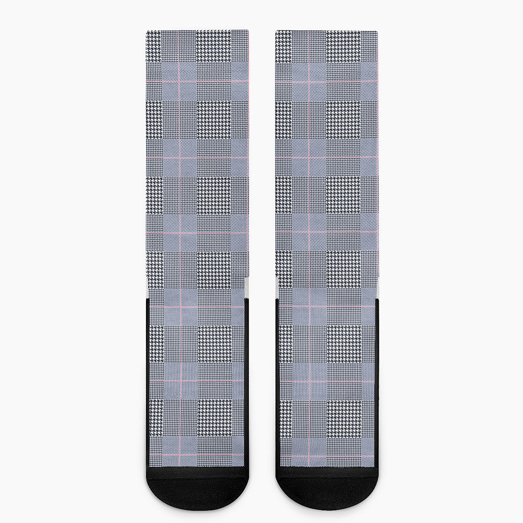Navy Blue Prince of Wales Check Print Crew Socks