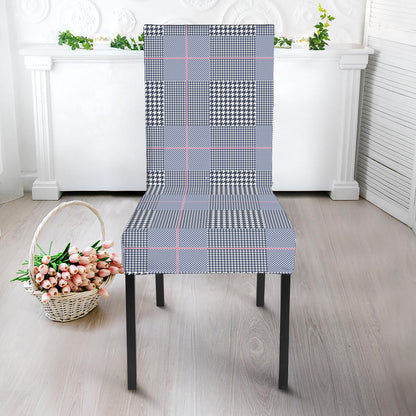 Navy Blue Prince of Wales Check Print Dining Chair Slipcover