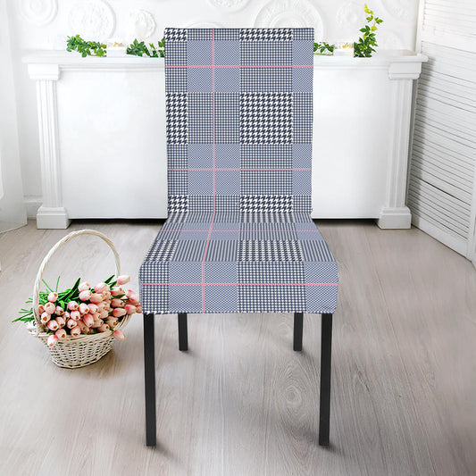 Navy Blue Prince of Wales Check Print Dining Chair Slipcover