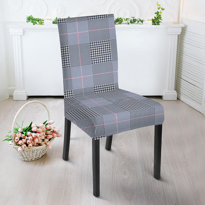 Navy Blue Prince of Wales Check Print Dining Chair Slipcover
