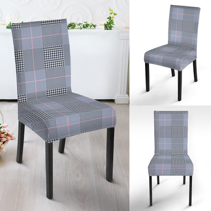 Navy Blue Prince of Wales Check Print Dining Chair Slipcover