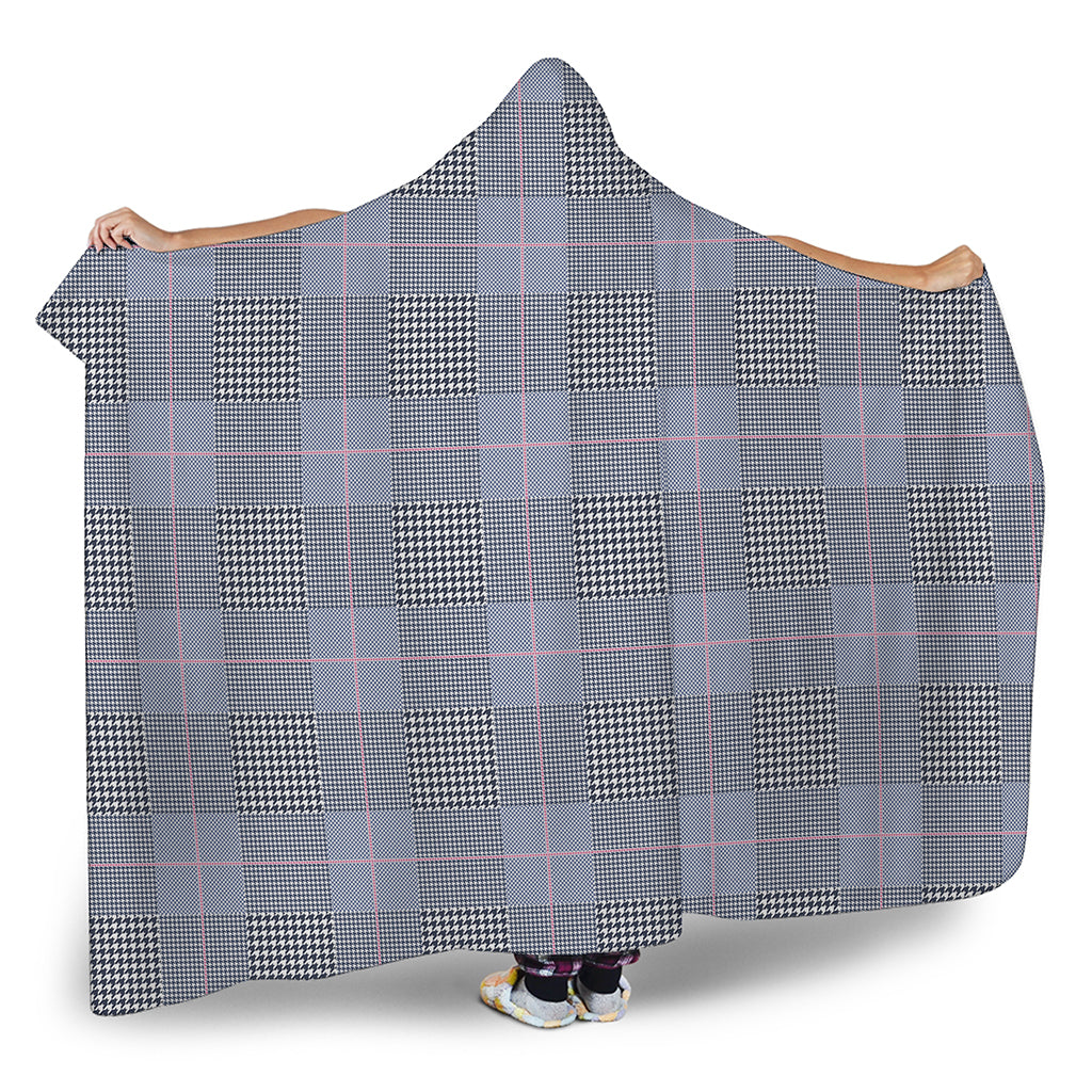 Navy Blue Prince of Wales Check Print Hooded Blanket