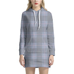 Navy Blue Prince of Wales Check Print Hoodie Dress