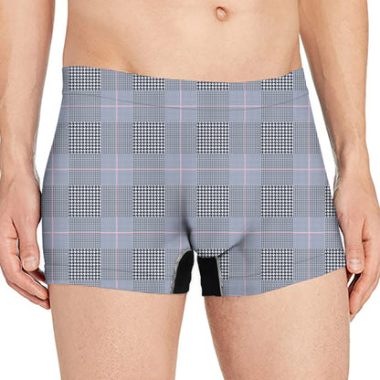 Navy Blue Prince of Wales Check Print Men's Boxer Briefs