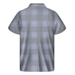 Navy Blue Prince of Wales Check Print Men's Short Sleeve Shirt