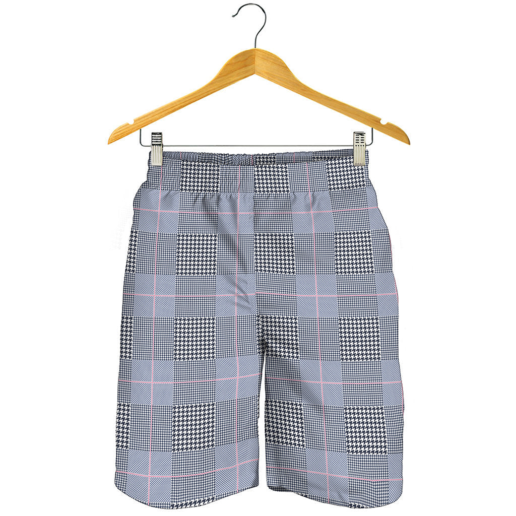 Navy Blue Prince of Wales Check Print Men's Shorts