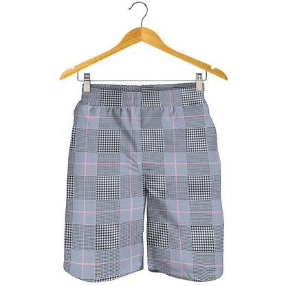 Navy Blue Prince of Wales Check Print Men's Shorts