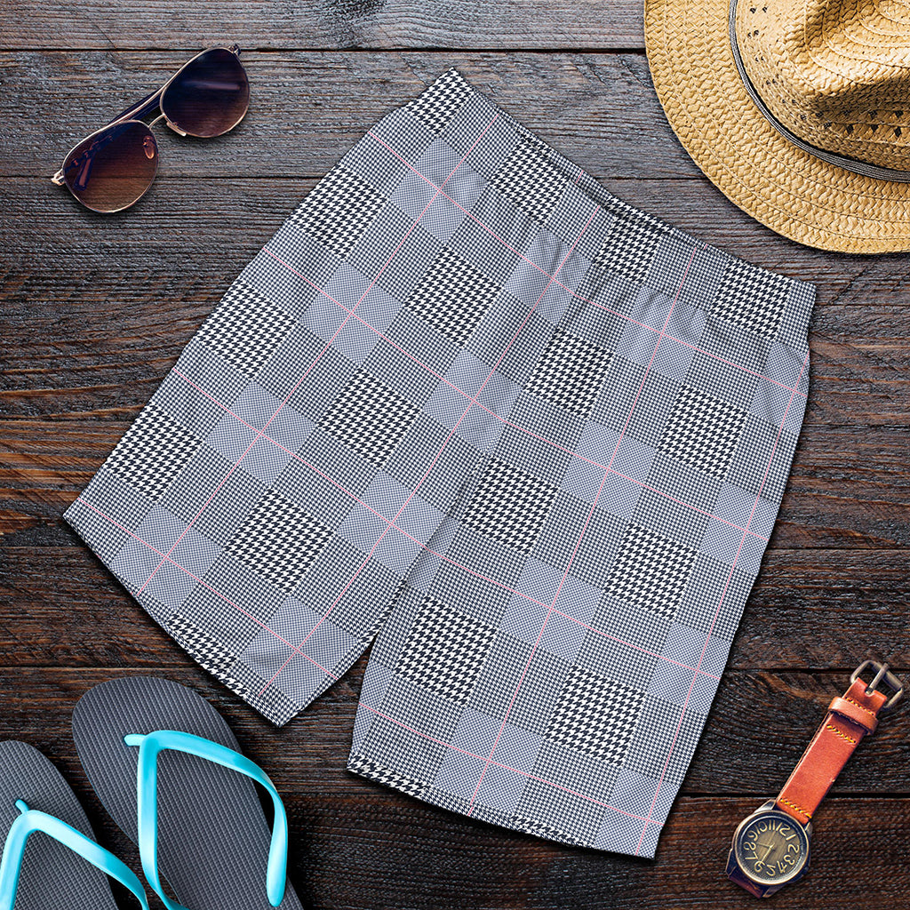 Navy Blue Prince of Wales Check Print Men's Shorts